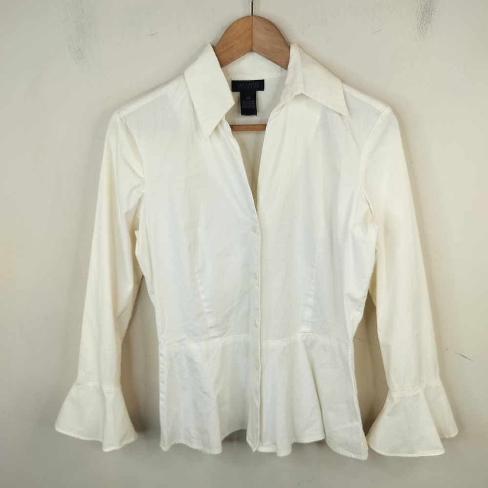 The Limited White Button Down Shirt Medium Bell Sleeve Peplum Classic White